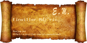 Einviller Móric névjegykártya